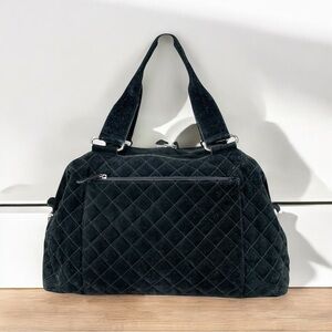 Levenger Black Suede Quilted Duffle Shoulder Bag